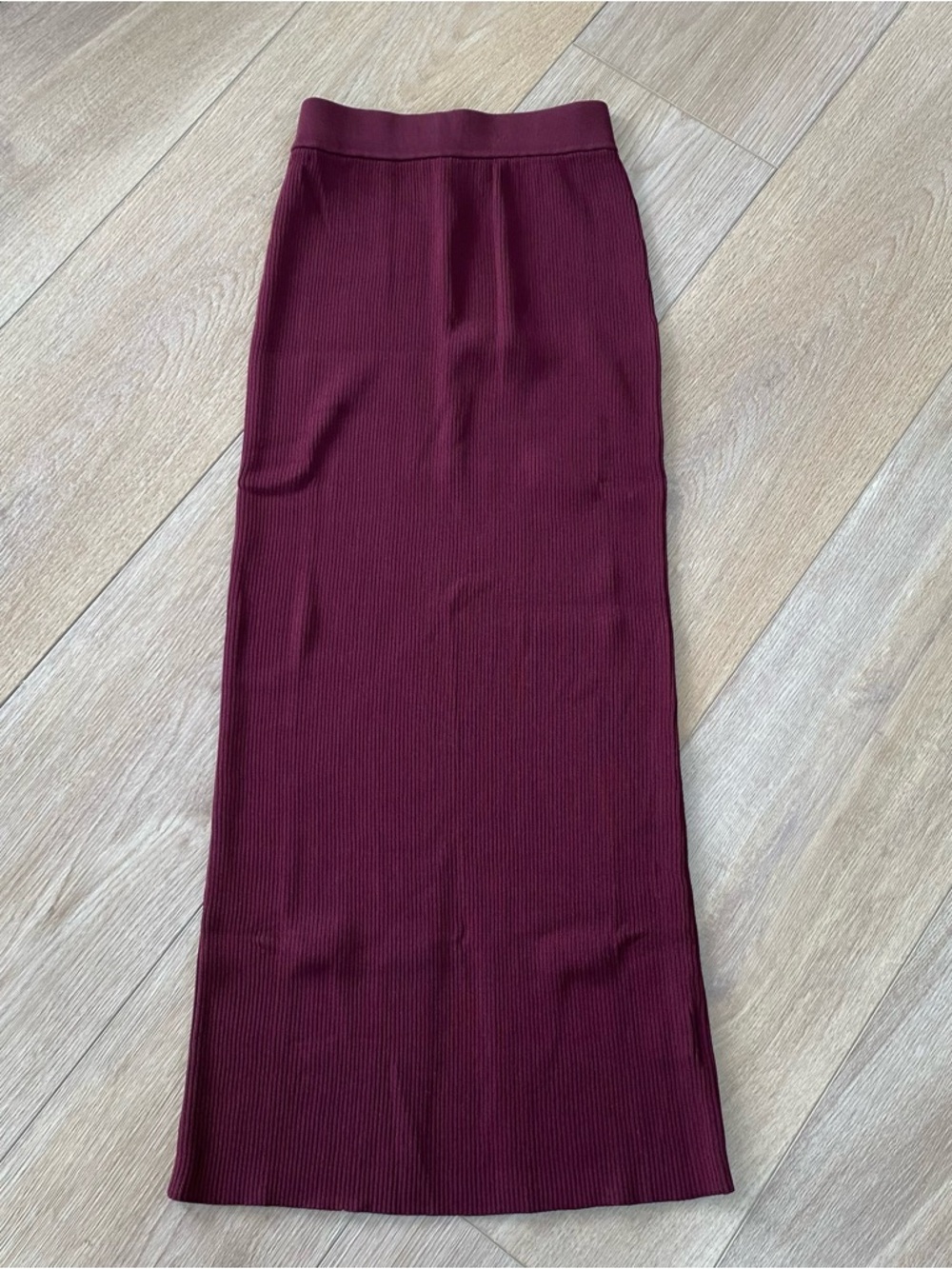Yellow the Label Burgundy Ribbed Maxi Skirt